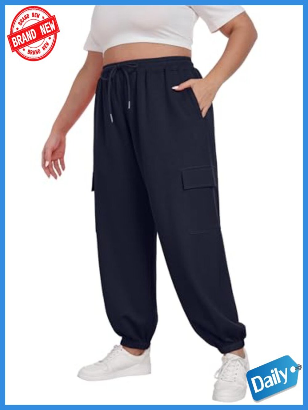 Plus Size Cargo Sweatpants Joggers with Pockets Drawstring Lounge Pants